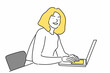 Image illustration material of a woman operating a laptop