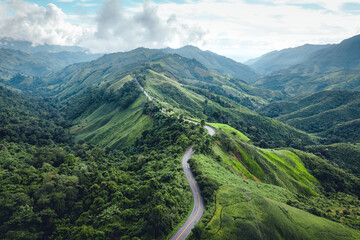 Canvas Print - High angle view mountain and road,nan thailand