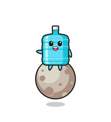 Wall Mural - illustration of gallon water bottle cartoon sitting on the moon
