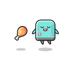 Sticker - cute toaster floating and tempted because of fried chicken