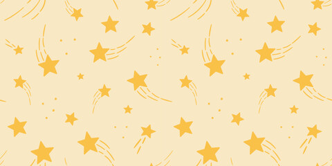 Poster - Orange shooting stars repeat pattern, star background