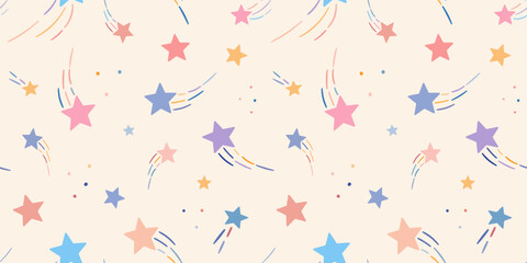 Wall Mural - Colorful stars seamless repeat background, shooting star pattern