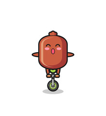 Sticker - The cute sausage character is riding a circus bike