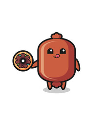 Poster - illustration of an sausage character eating a doughnut