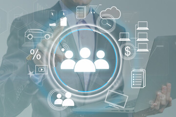 Aufkleber - Young man touching future technology social network button