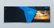 © great_bergens - Horizontal Brochure template layout design. Corporate business annual report, catalog, magazine mockup. Layout with modern blue elements and photo. Creative poster, booklet, flyer or banner concept