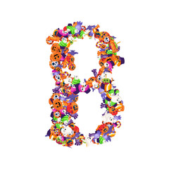 Poster - Alphabet collection from A to Z made of cartoon Halloween candies and treats.