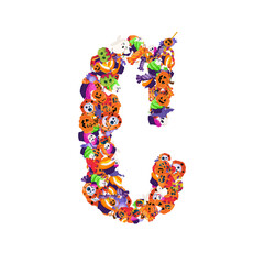 Poster - Alphabet collection from A to Z made of cartoon Halloween candies and treats.