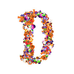Poster - Alphabet collection from A to Z made of cartoon Halloween candies and treats.