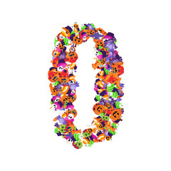 Poster - Alphabet collection from A to Z made of cartoon Halloween candies and treats.
