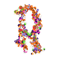 Poster - Alphabet collection from A to Z made of cartoon Halloween candies and treats.