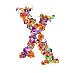Poster - Alphabet collection from A to Z made of cartoon Halloween candies and treats.