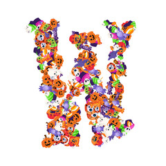 Poster - Alphabet collection from A to Z made of cartoon Halloween candies and treats.