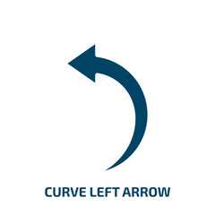 Poster - curve left arrow icon from user interface collection. Filled curve left arrow, arrow, down glyph icons isolated on white background. Black vector curve left arrow sign, symbol for web design and