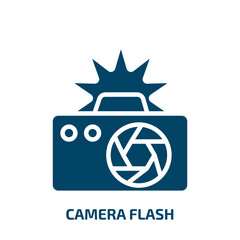 Poster - camera flash icon from technology collection. Filled camera flash, equipment, photography glyph icons isolated on white background. Black vector camera flash sign, symbol for web design and mobile
