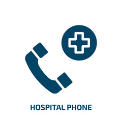 Poster - hospital phone icon from technology collection. Filled hospital phone, medical, phone glyph icons isolated on white background. Black vector hospital phone sign, symbol for web design and mobile apps