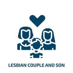 lesbian couple and son icon from people collection. Filled lesbian couple and son, love, couple glyph icons isolated on white background. Black vector lesbian couple and son sign, symbol for web