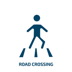 Poster - road crossing icon from people collection. Filled road crossing, road, car glyph icons isolated on white background. Black vector road crossing sign, symbol for web design and mobile apps