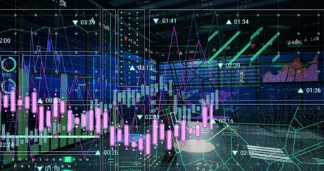 Poster - Animation of data processing over caucasian businesswoman