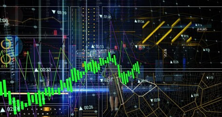 Poster - Animation of data processing over caucasian businesswoman