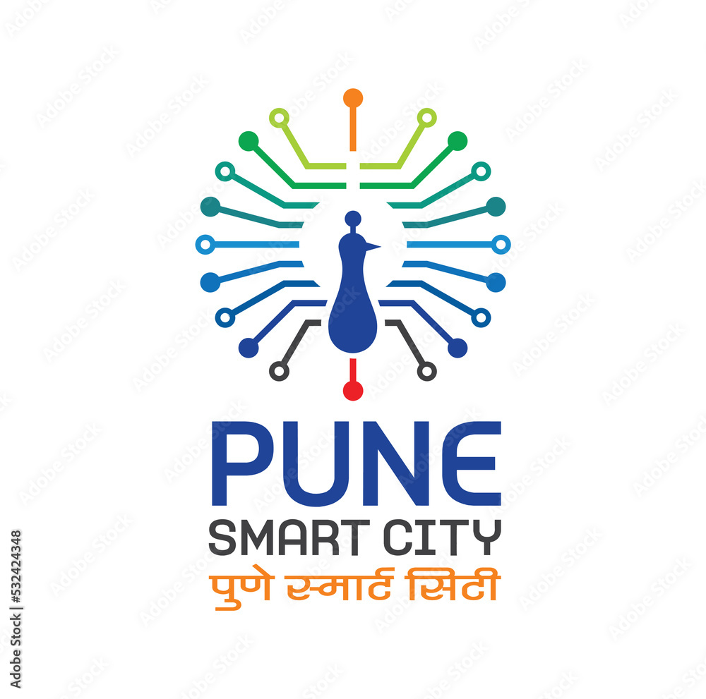 Pune, India - September 22, 2022: Translation Text: Pune Smart City. Digital city logo. Vector illustration.