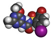 Iodosulfuron herbicide molecule, 3D rendering.