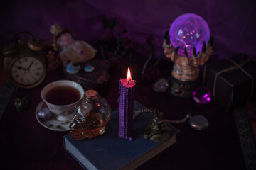 Magical attribute, witchcraft concept, Candle fire, Spells and other rituals 