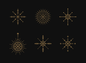 Wall Mural - snowflake line art. abstract minimal boho linear symbols. celestial mystic element. vector line art 
