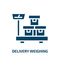 Poster - delivery weighing icon from delivery and logistic collection. Filled delivery weighing, box, delivery glyph icons isolated on white background. Black vector delivery weighing sign, symbol for web