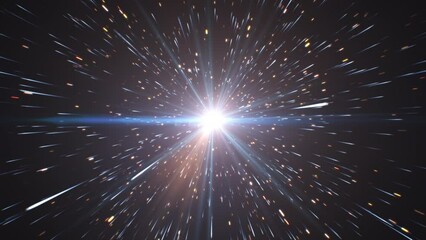Beautiful Big Bang Universe Creation Illustration. Bright Flash of Light, Huge First Explosion, Blast Wave 3d Animation. Creation of Stars and Galaxies in Space. Scientific Concept. 4k UHD 3840x2160.