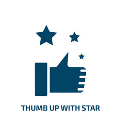 Poster - thumb up with star icon from cinema collection. Filled thumb up with star, star, media glyph icons isolated on white background. Black vector thumb up with star sign, symbol for web design and mobile