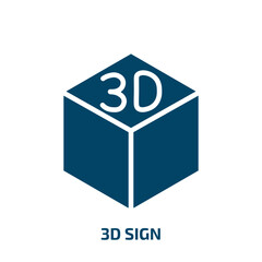 Poster - 3d sign icon from cinema collection. Filled 3d sign, paper, template glyph icons isolated on white background. Black vector 3d sign sign, symbol for web design and mobile apps