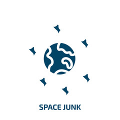 Poster - space junk icon from astronomy collection. Filled space junk, junk, unhealthy glyph icons isolated on white background. Black vector space junk sign, symbol for web design and mobile apps