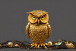 A 3d render of a golden owl with jewels