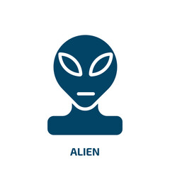 Poster - alien icon from astronomy collection. Filled alien, rocket, space glyph icons isolated on white background. Black vector alien sign, symbol for web design and mobile apps