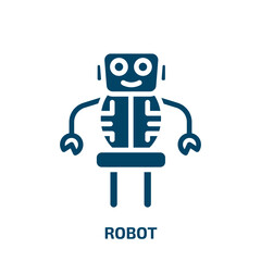 Poster - robot icon from artificial intelligence collection. Filled robot, industry, machine glyph icons isolated on white background. Black vector robot sign, symbol for web design and mobile apps