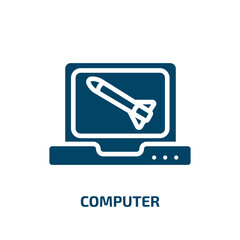 Poster - computer icon from army and war collection. Filled computer, pc, screen glyph icons isolated on white background. Black vector computer sign, symbol for web design and mobile apps