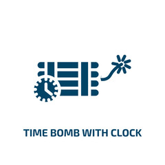 Poster - time bomb with clock icon from army and war collection. Filled time bomb with clock, bomb, business glyph icons isolated on white background. Black vector time bomb with clock sign, symbol for web