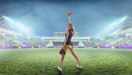 Wall Mural - Group of cheerleaders in action on  stadium in night