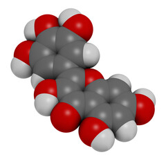 Poster - Myricetin flavonoid molecule, 3D rendering.