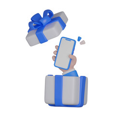 Poster - 3d Cartoon hand using e commerce application for shopping online by mobile phone. 3D rendering illustration