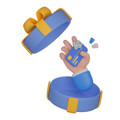 Poster - 3d Cartoon hand using credit card to payment on e commerce application for shopping online. 3D rendering illustration