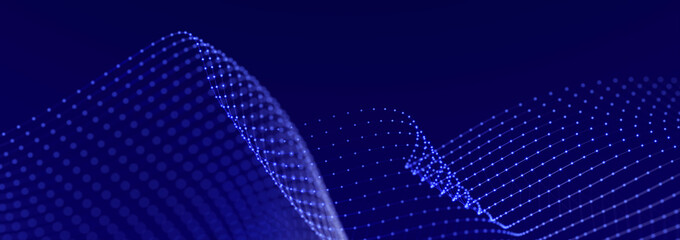 Poster - Colored music surface. Beautiful curved wave on a dark background. Digital technology background. 3D