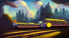 Artistic Concept Painting Of A Derailed Train, Background Illustration.
