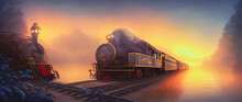 Artistic Concept Painting Of A Derailed Train, Background Illustration.