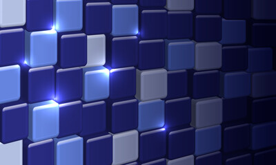 Poster - Abstract blue digital background, 3d cubes. Vector illustration with glitter.