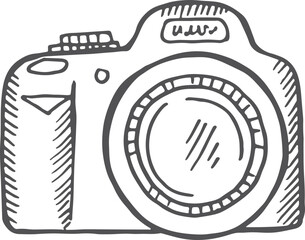 Poster - Photo camera icon. Hand drawn shooting phtography tool