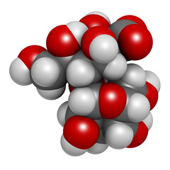 Poster - Lactobionic acid (lactobionate) molecule. Commonly used additive in food products, medicinal products and cosmetics, 3D rendering.