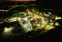 Cement Works Is Mostly Self-contained With Its Own Shale And Limestone Quarries Adjacent, With Only Fuel And Small Amounts Of Additives To Be Brought In,cement Factory,cement Plant,aerial Night View
