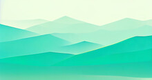 Stylized Turquoise Flat Mountains. Stylized Flat Mountains On A Banner. Simple Turquoise Waves. Digital Illustration.
